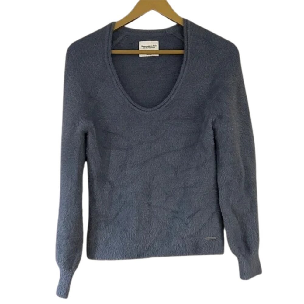 Abercrombie & Fitch Fuzzy Sweater Dusty Blue Scoop Neck Soft